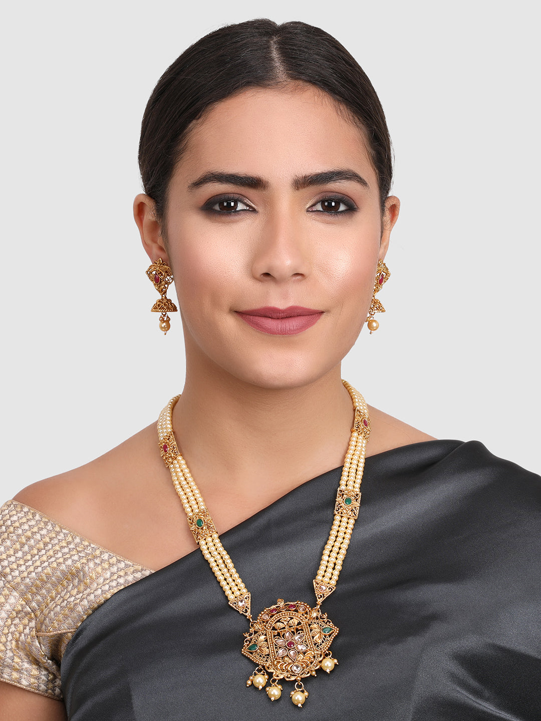Gold-Plated & Off-White Stone Studded Jewelry Set