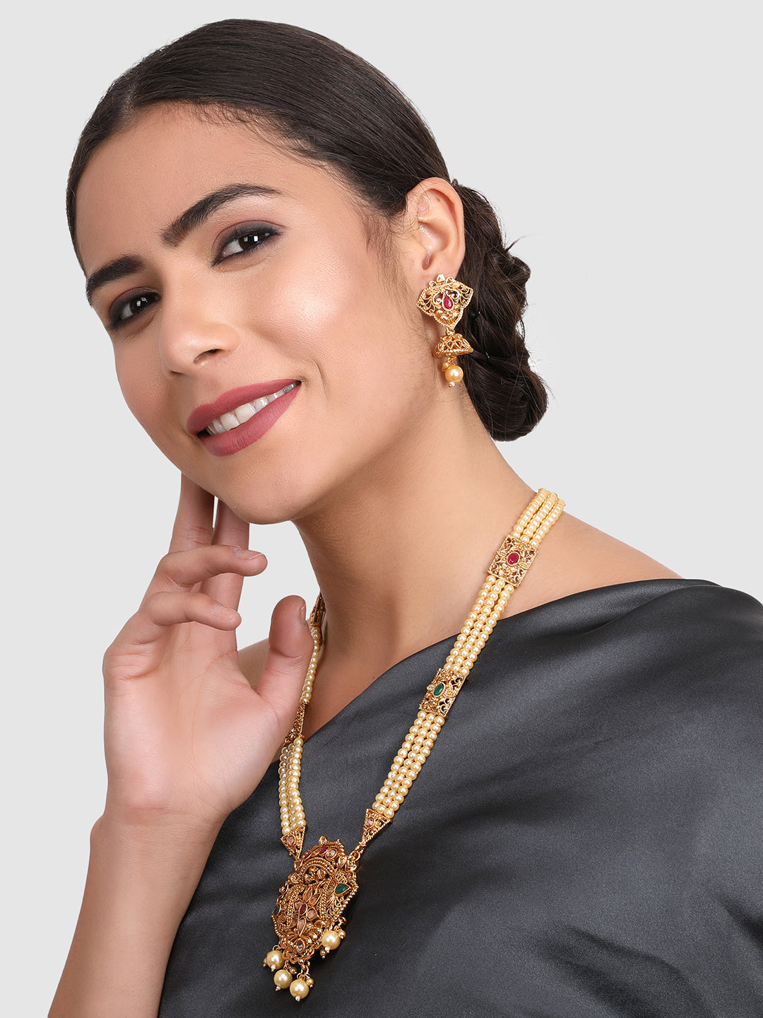 Gold-Plated & Off-White Stone Studded Jewelry Set