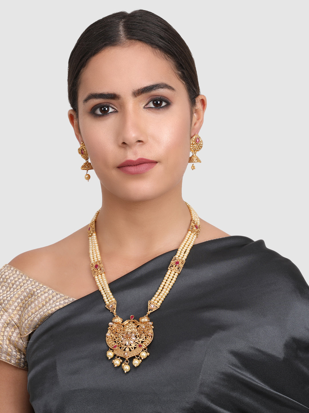 Gold-Plated Off White & Pink Jewellery Set