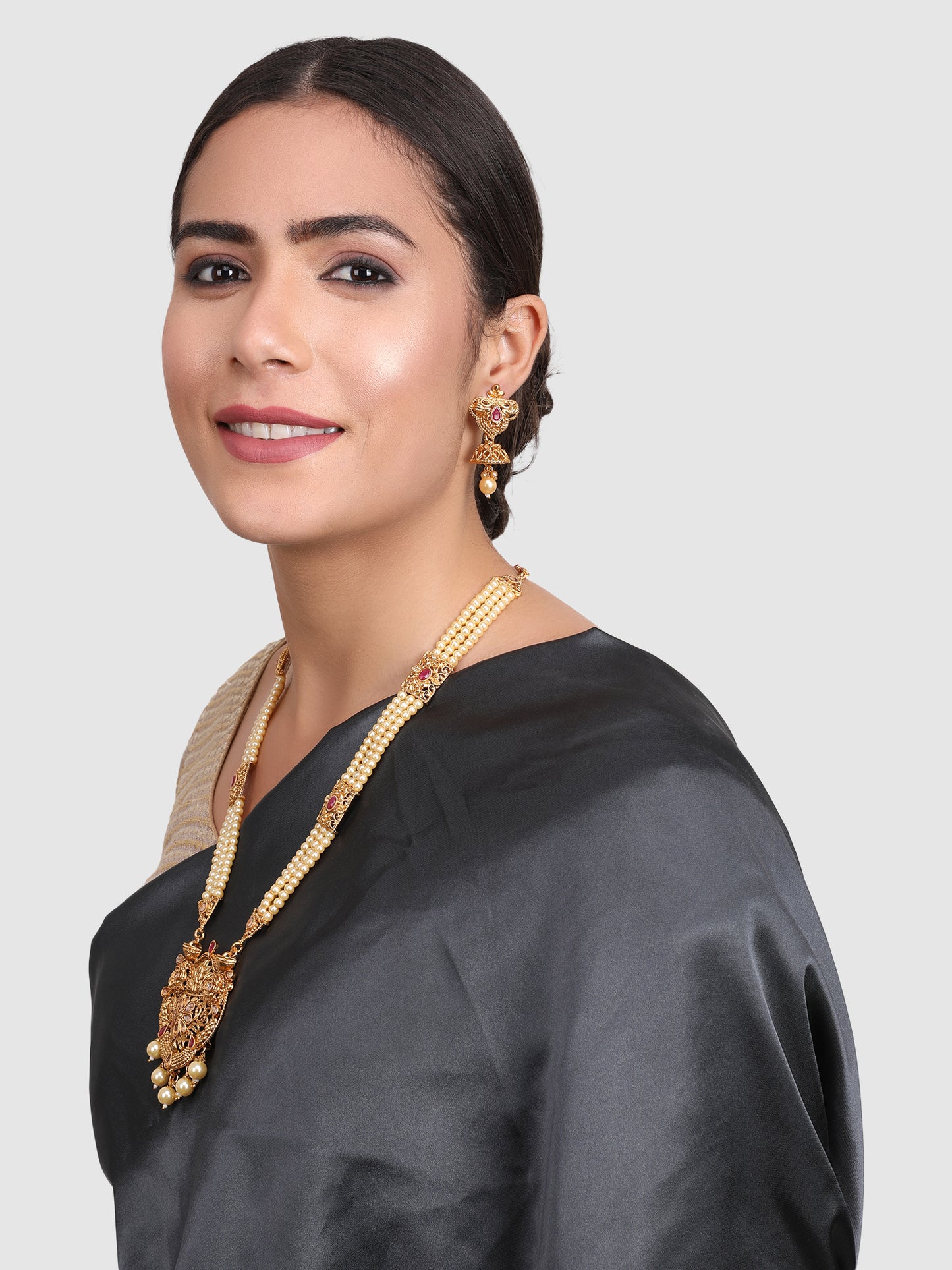 Gold-Plated Off White & Pink Jewellery Set