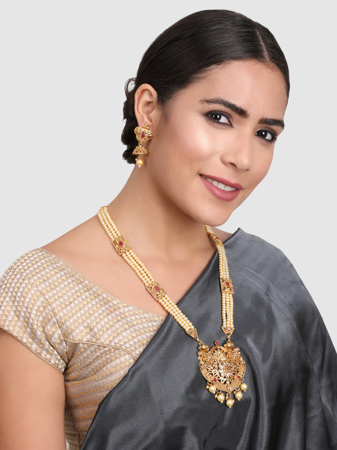 Gold-Plated Off White & Pink Jewellery Set