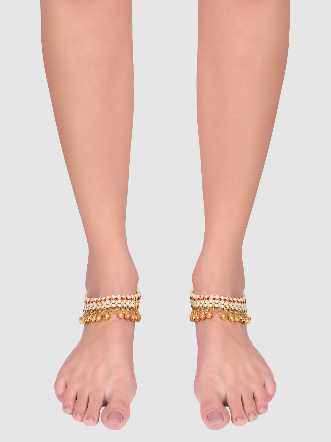 Multicolored Stone Studded Anklet with Ghungroo Details