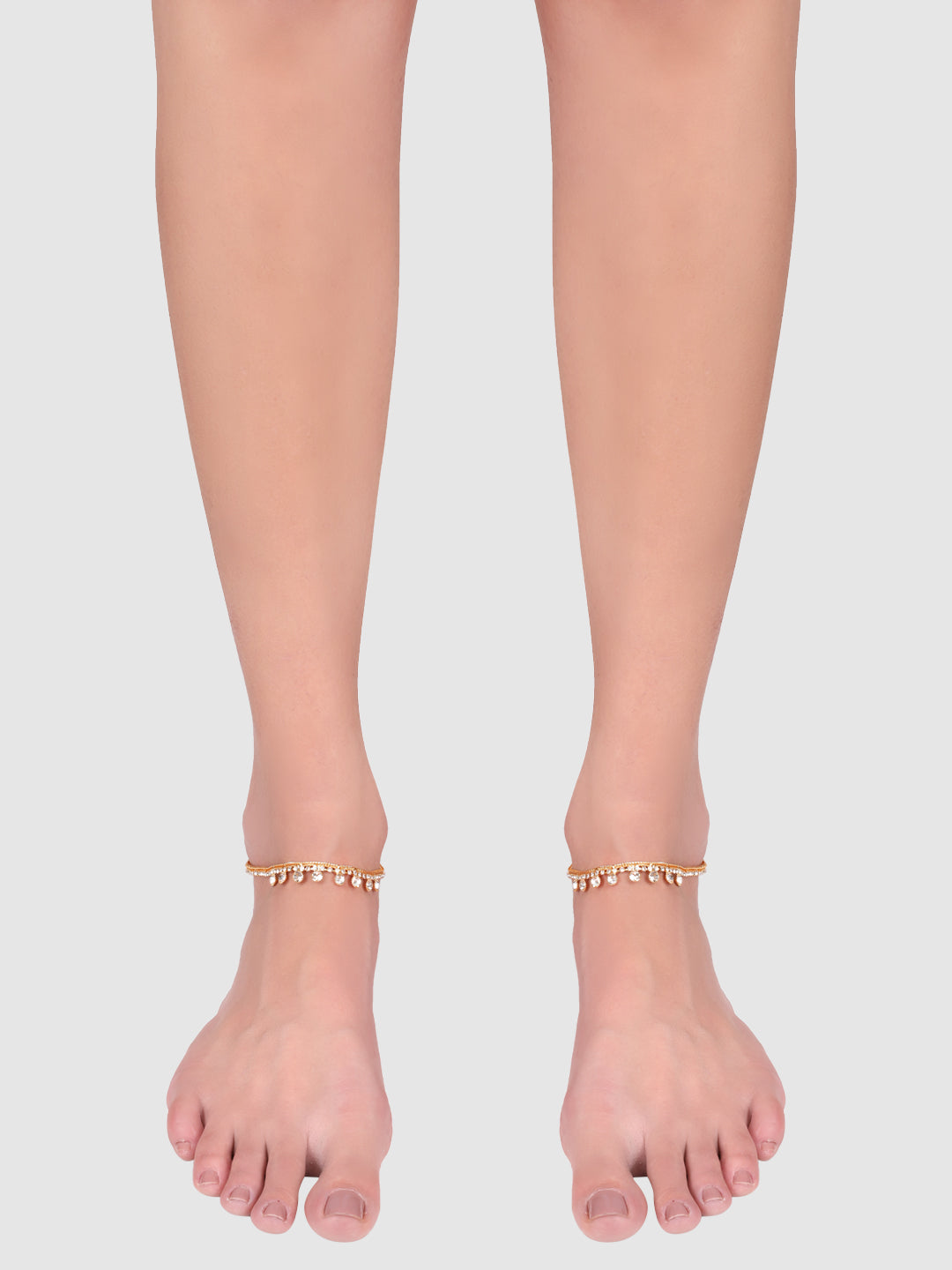 Set of 2 Gold-Plated White Stone-Studded Handcrafted Anklets