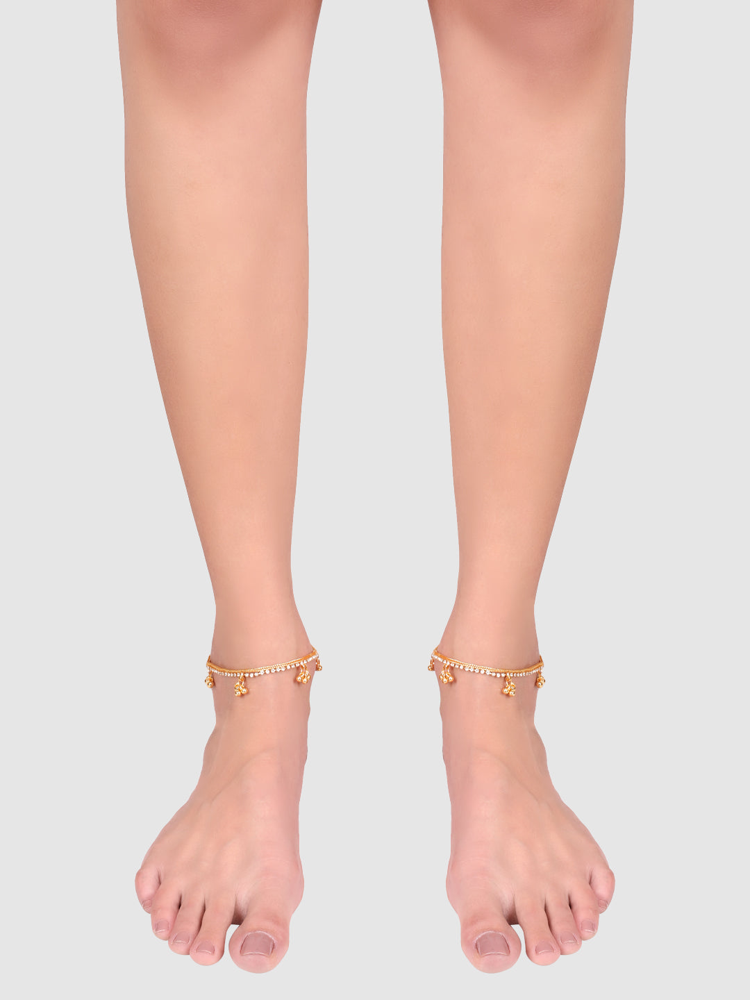 Gold-Toned Stone Studded Ghungroo Detail Anklet