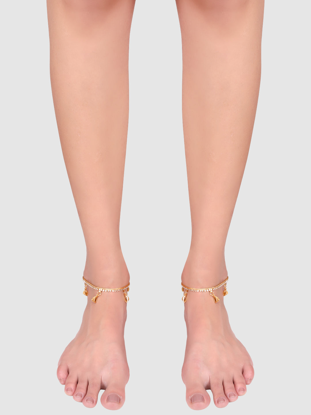 Women Stylish Partywear Sleek Gold Plated Stone Studded Designer Anklet