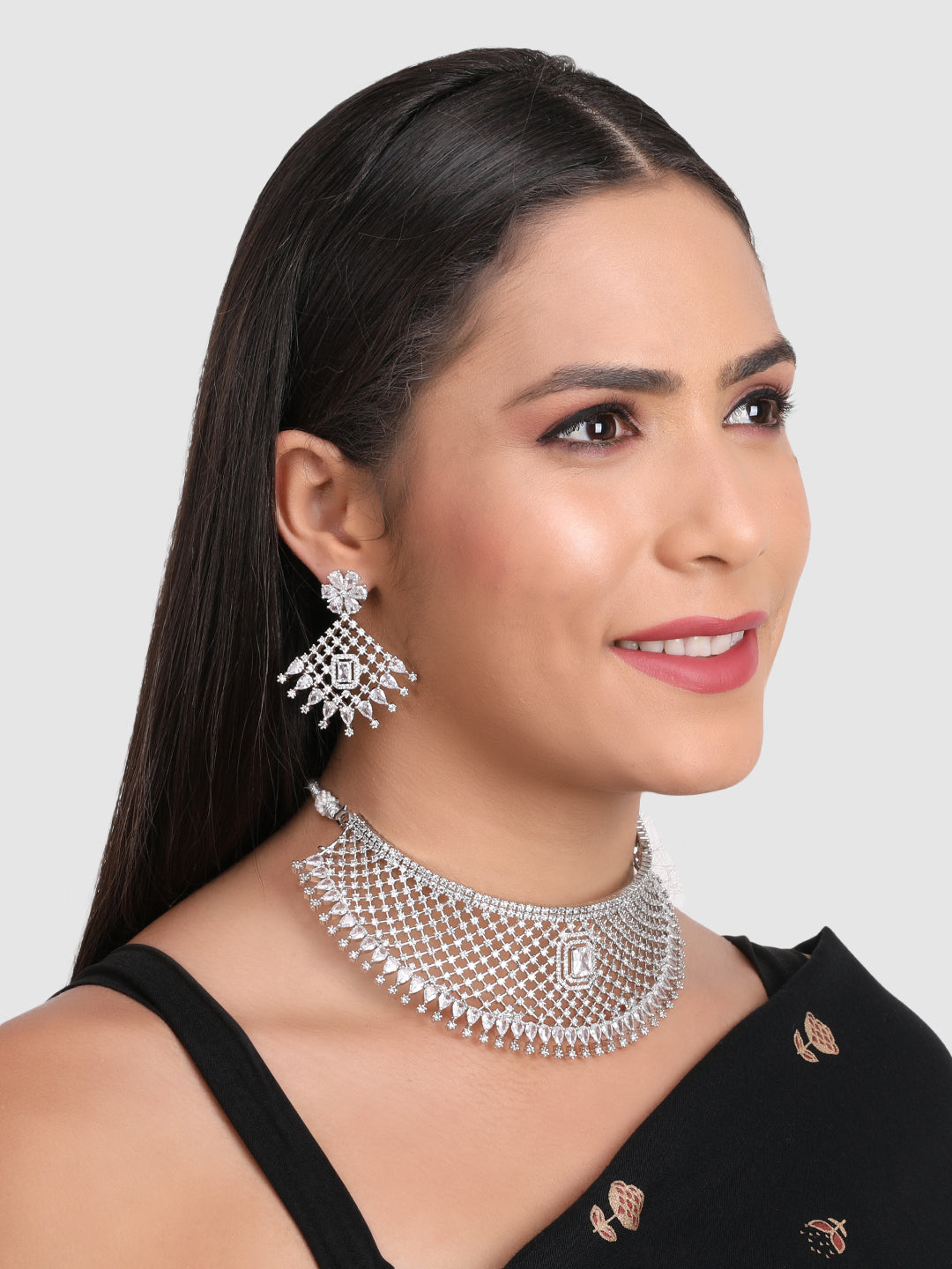 Silver-Plated White AD Studded Jewellery Set