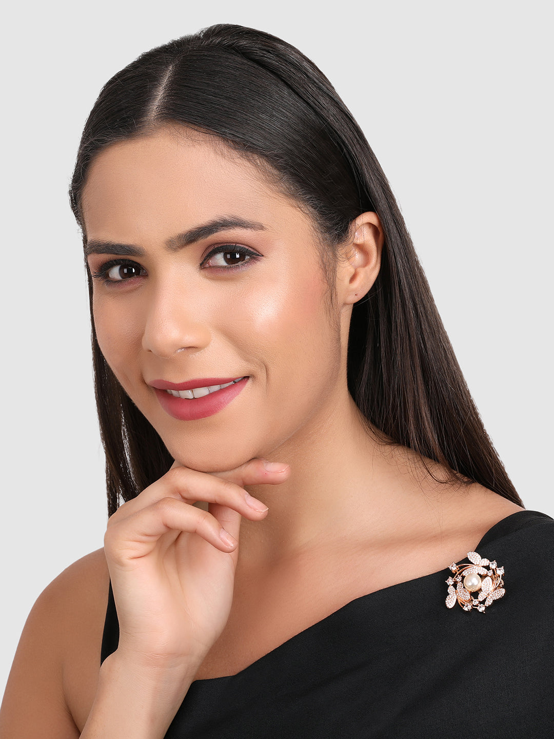 Women and girls Gold-Tone CZ-Stone Studded Saree Pin and Brooch