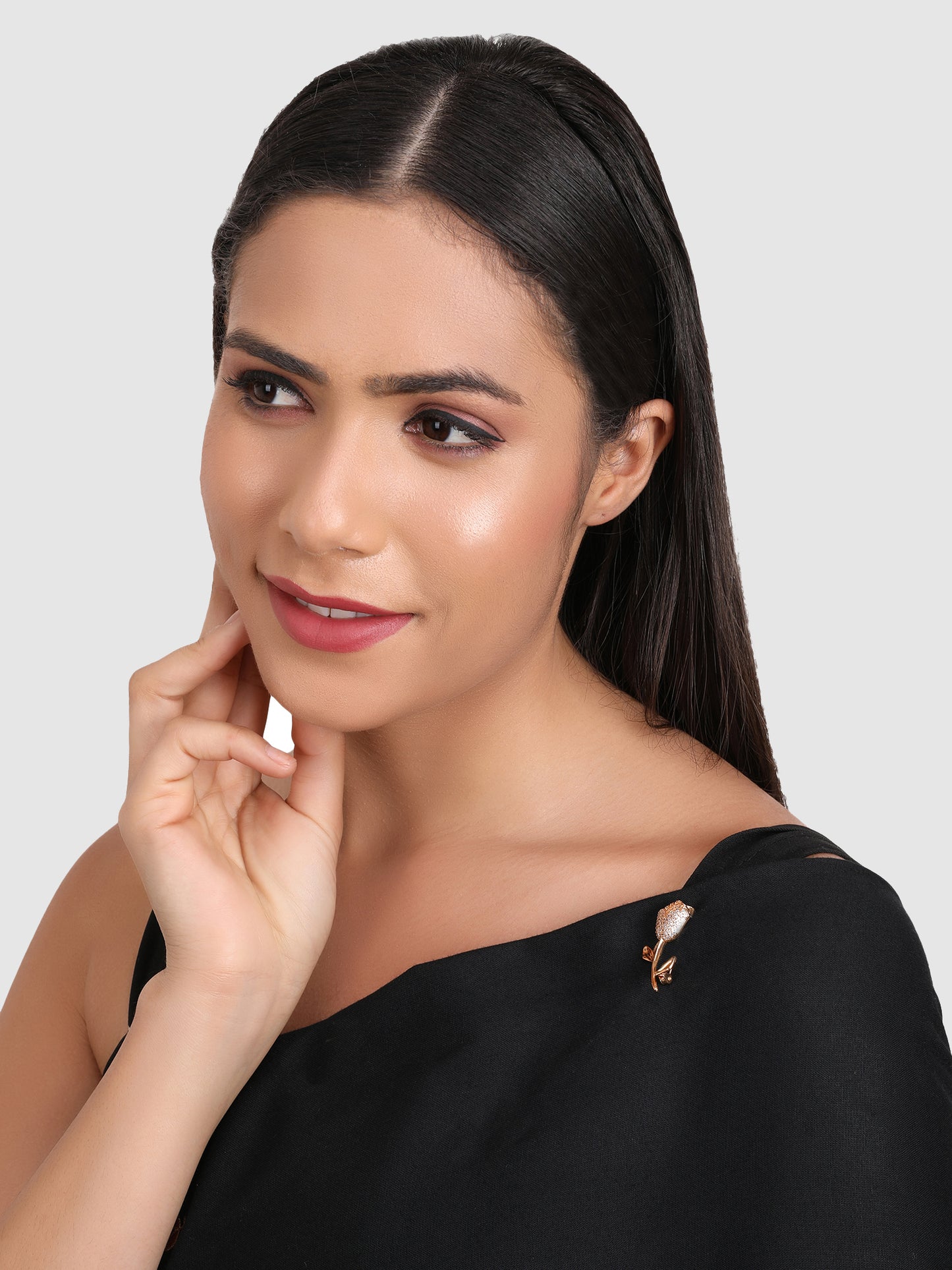 Women Gold-Plated White CZ-Studded Saree Clip