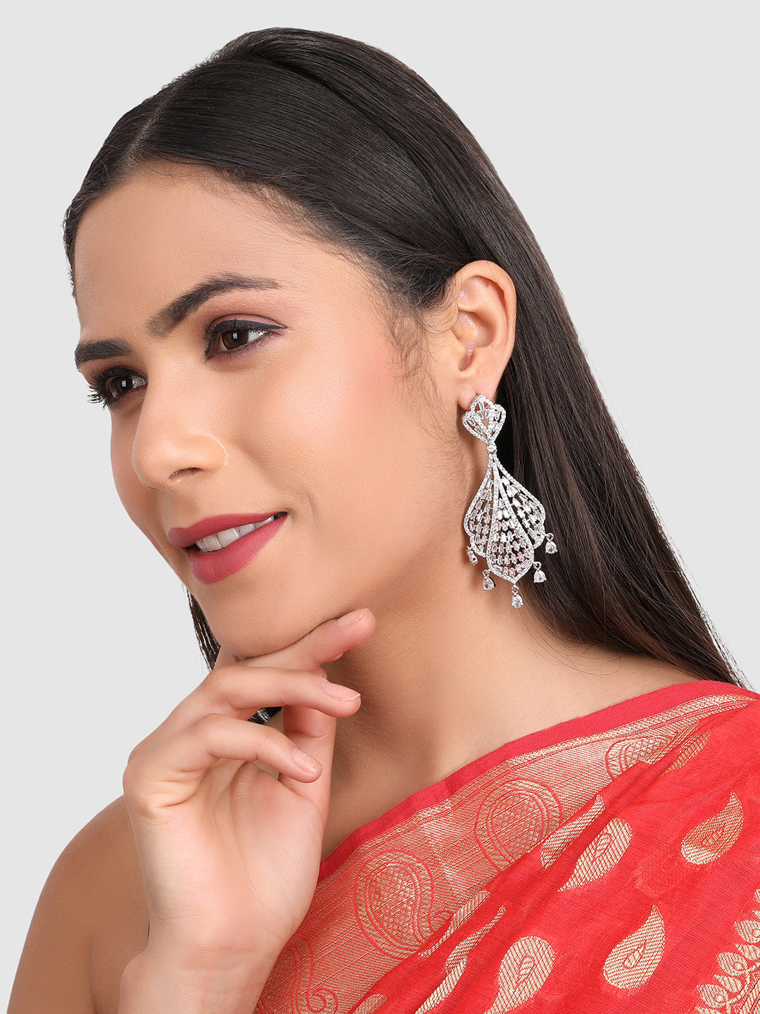 Silver and White Contemporary Drop Earrings
