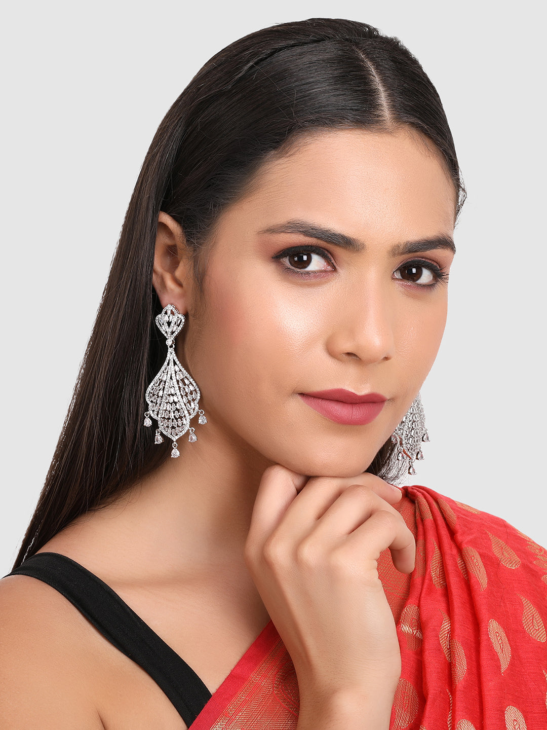 Silver and White Contemporary Drop Earrings