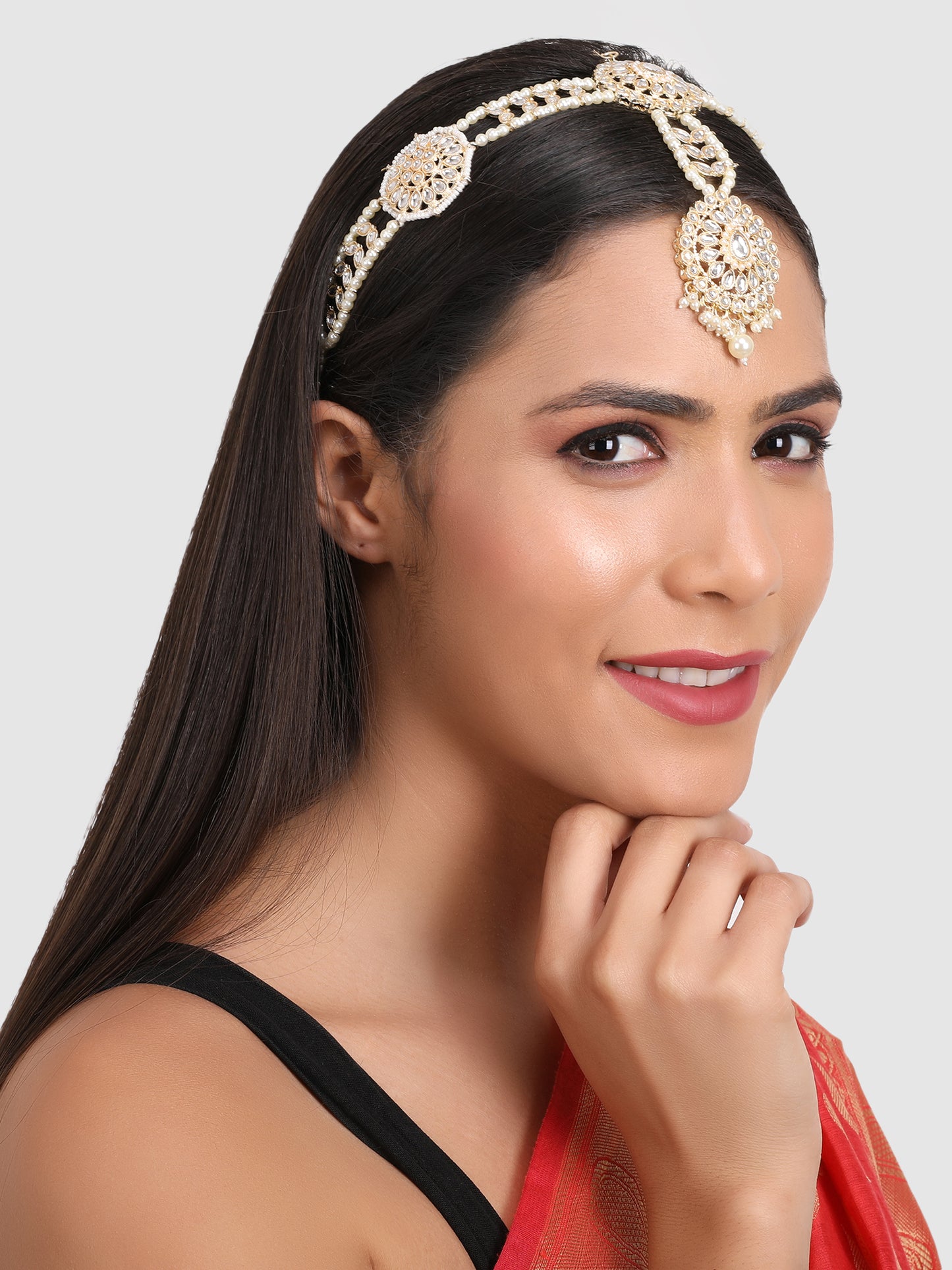 Gold-Plated White Kundan-Studded Maatha Patti