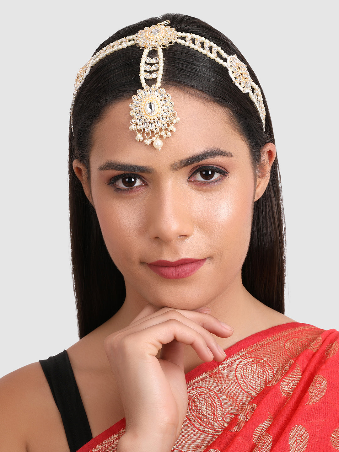 Gold Plated White & Kundan Stone Studded Maathapati