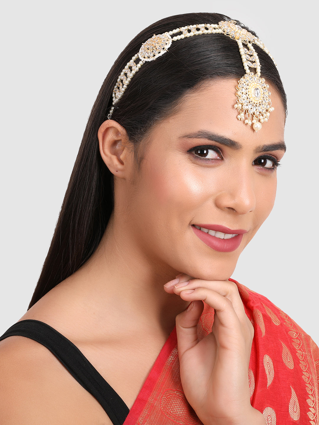Gold Plated White & Kundan Stone Studded Maathapati