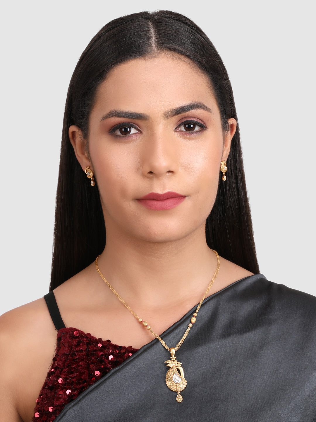 Gold-Plated CZ Stone Studded Jewellery Set