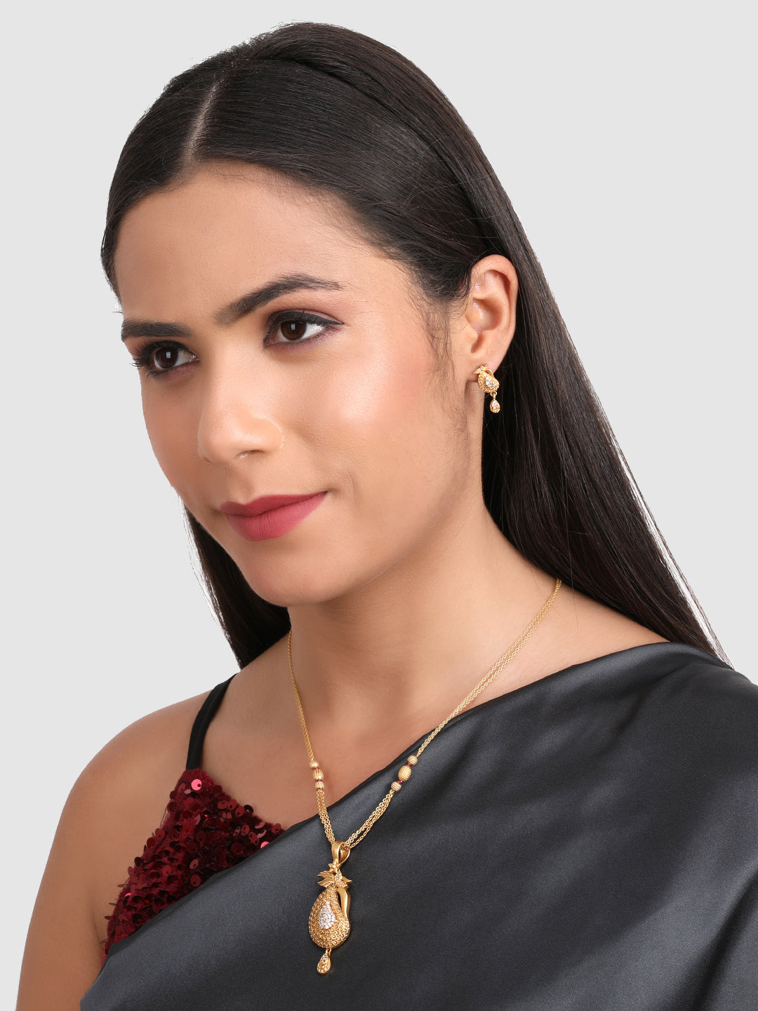 Gold-Plated CZ Stone Studded Jewellery Set