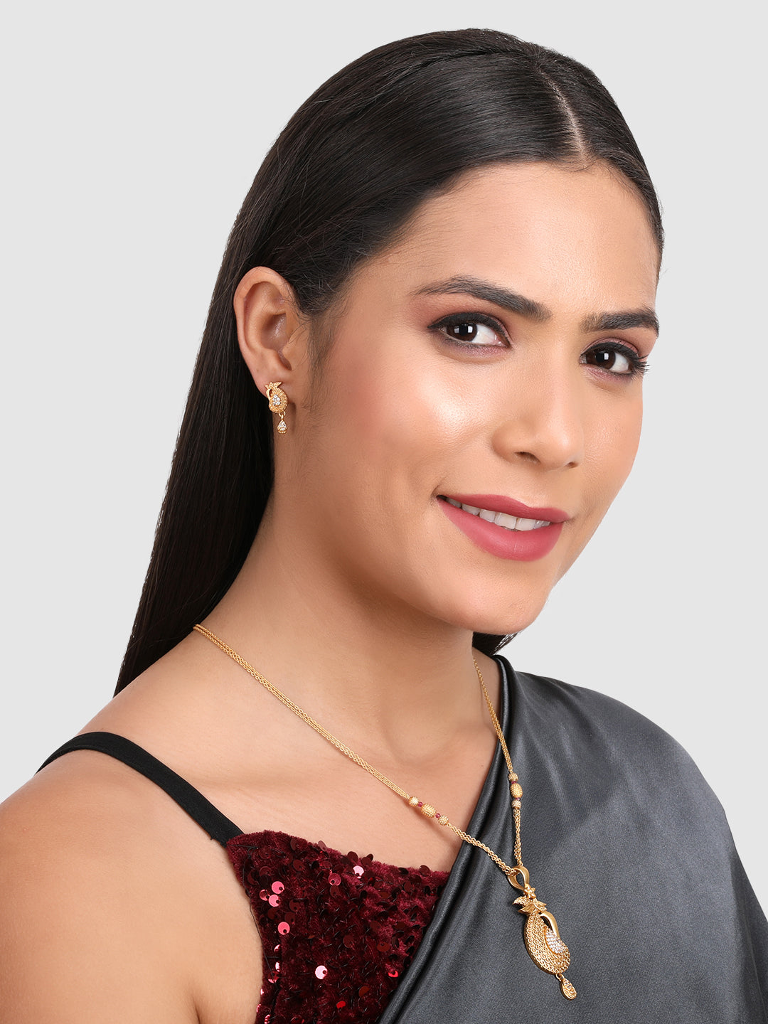 Gold-Plated CZ Stone Studded Jewellery Set