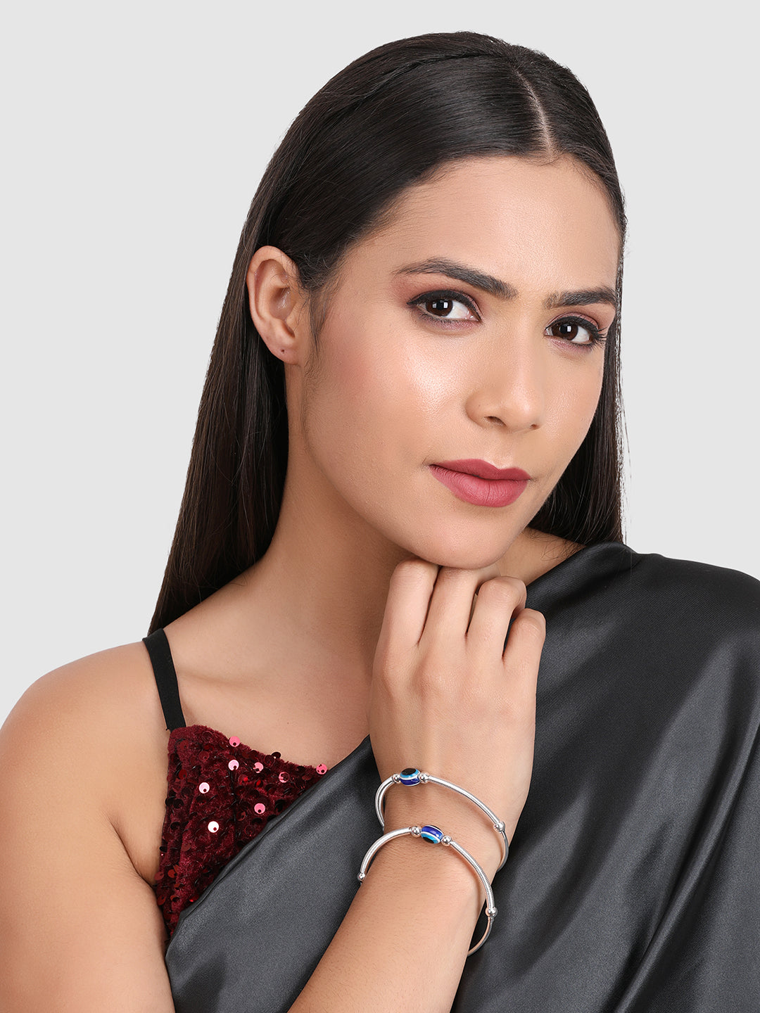 Jewels Gehna Silver Set of 2 Evil Eye Bracelet