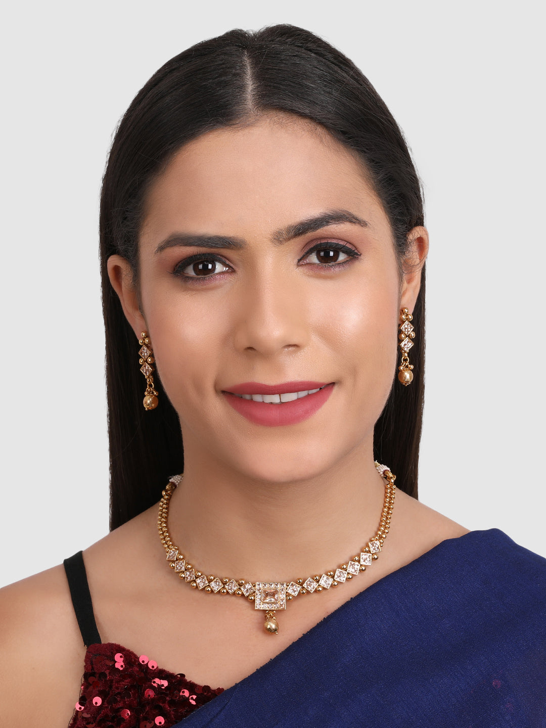 Gold-Plated Artificial Stones Studded Handcrafted Jewellery Set