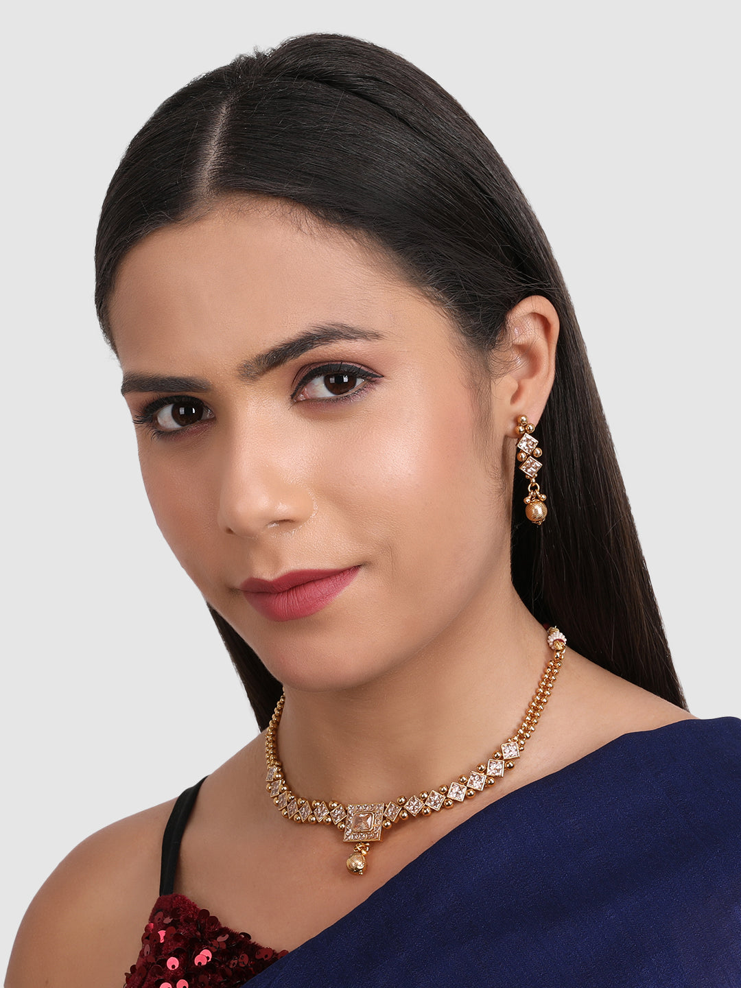 Gold-Plated Artificial Stones Studded Handcrafted Jewellery Set