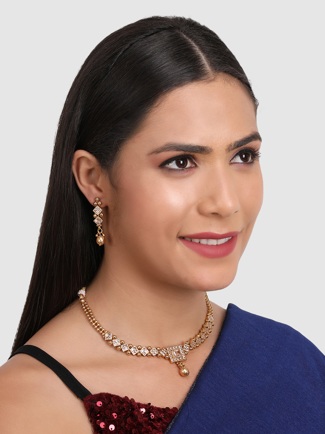 Gold-Plated Artificial Stones Studded Handcrafted Jewellery Set