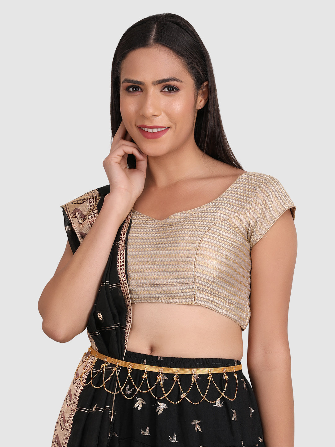 Women Gold-Plated Yellow Kundan Studded Waist Chain
