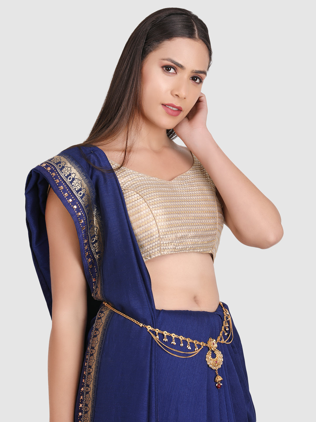 Women Gold Plated Red Kundan-Studded & Beaded Kamarband