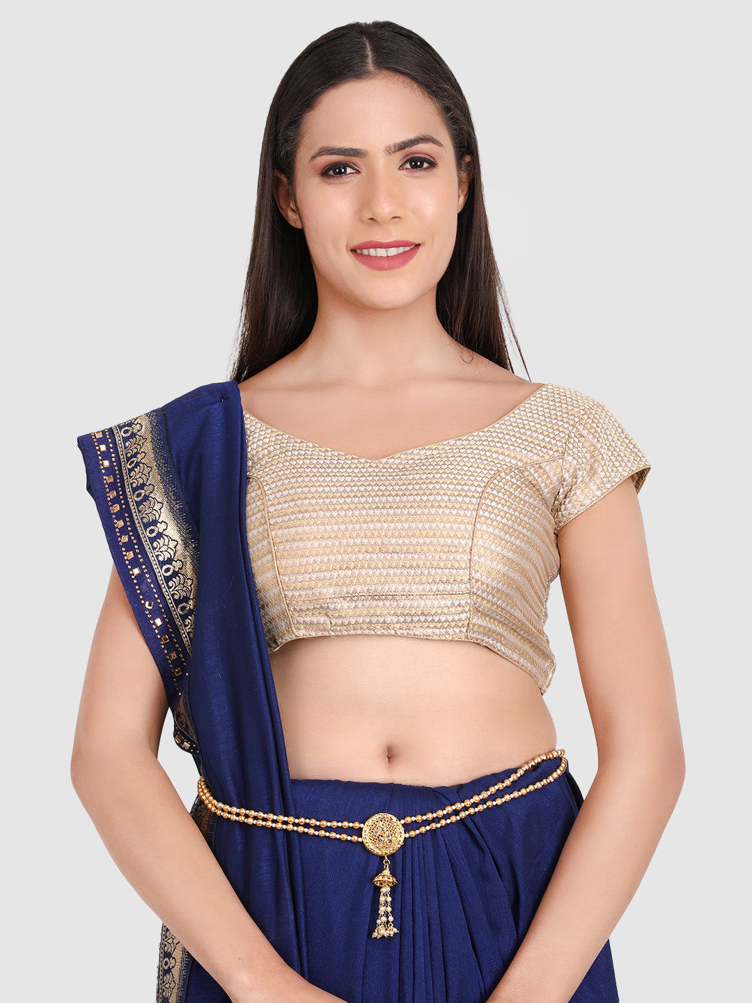 Gold-Plated White CZ-Studded & Beaded Waist Chain