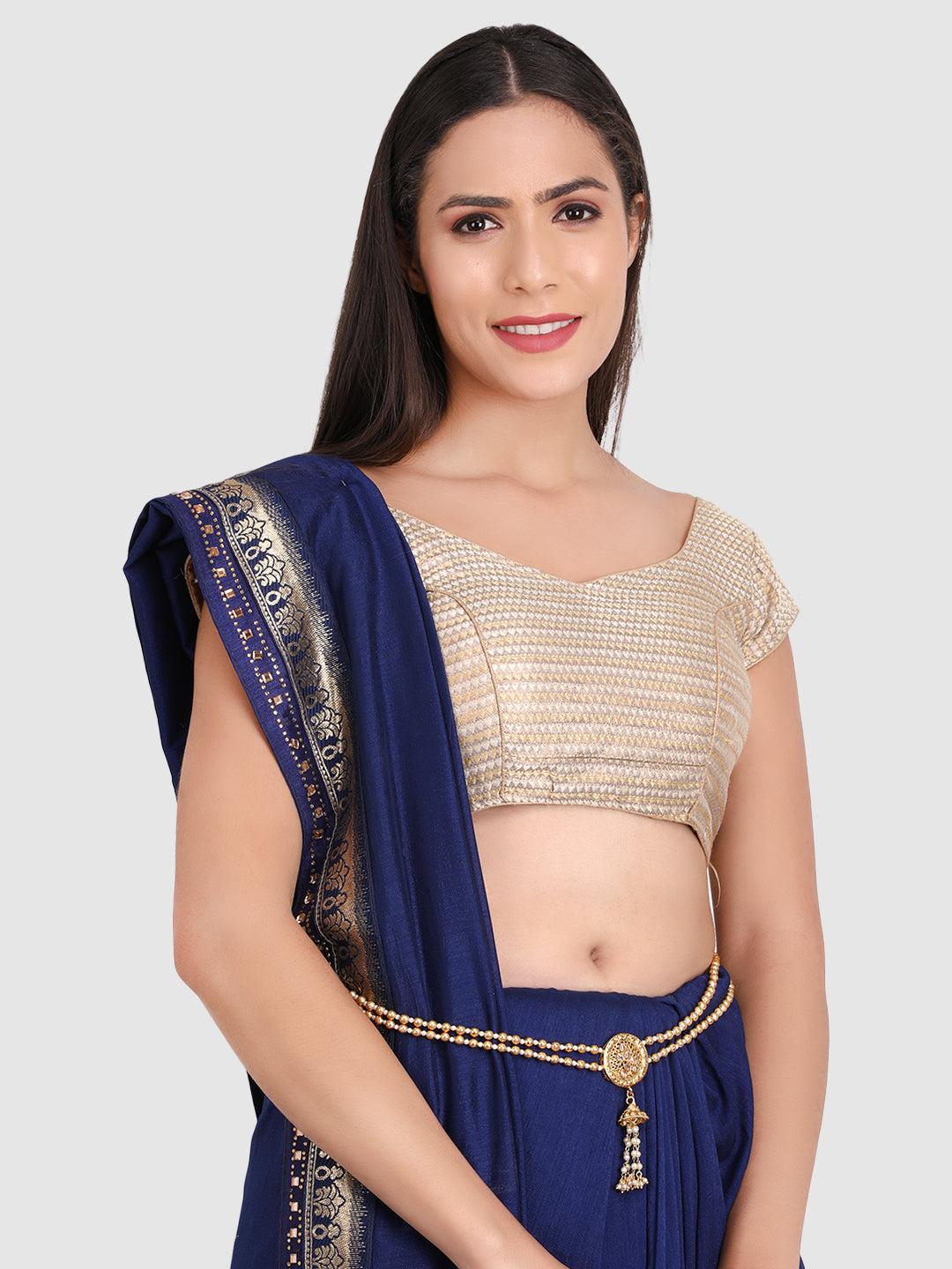 Gold-Plated White CZ-Studded & Beaded Waist Chain