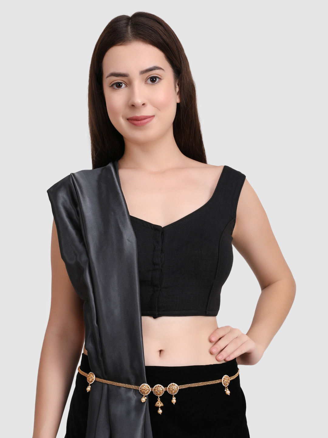 Gold-Plated White CZ-Studded & Beaded Waist Chain