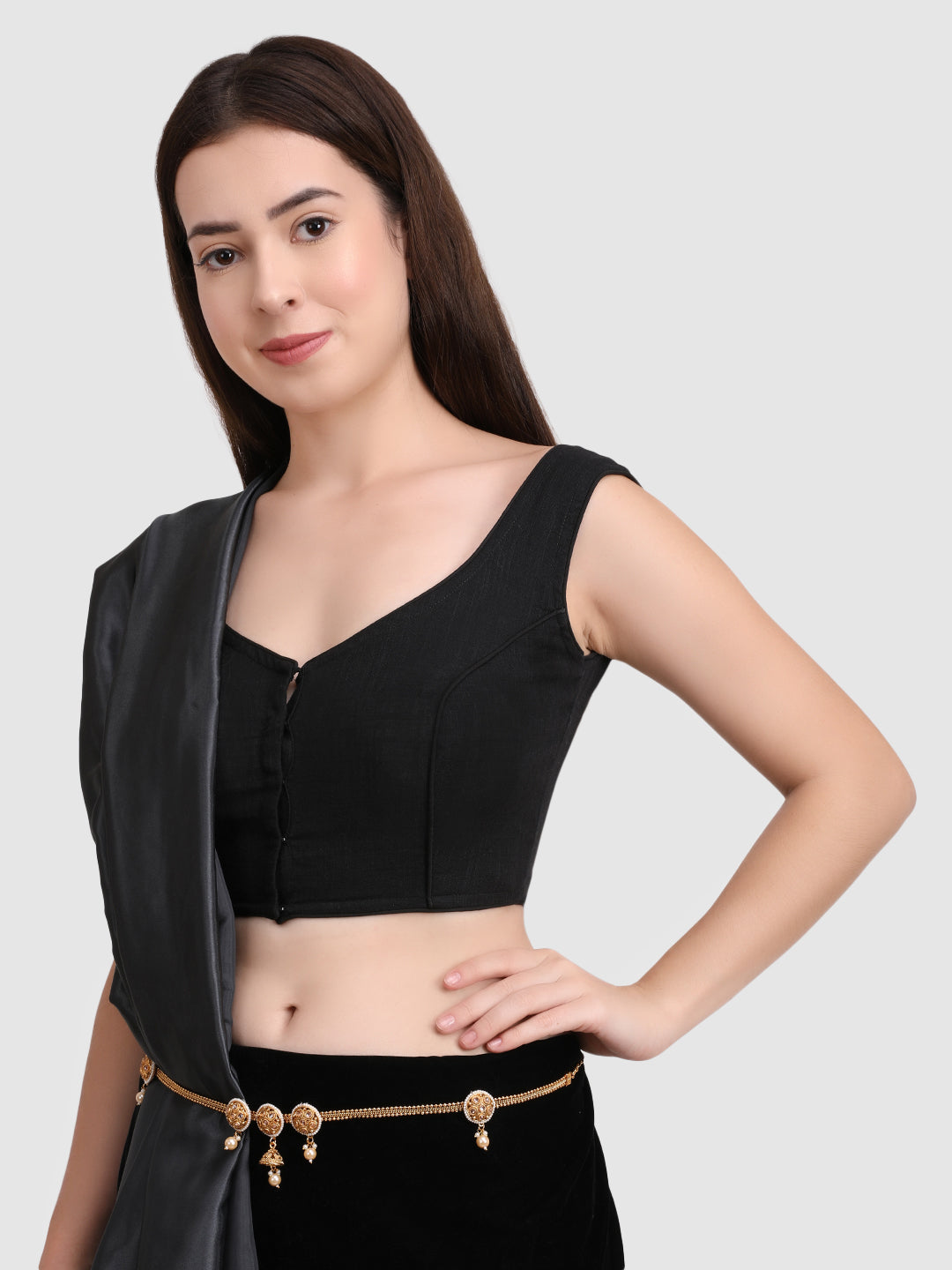 Gold-Plated White CZ-Studded & Beaded Waist Chain