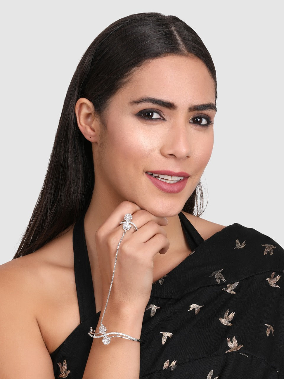 Jewels Gehna Silver AD Ring Bracelet