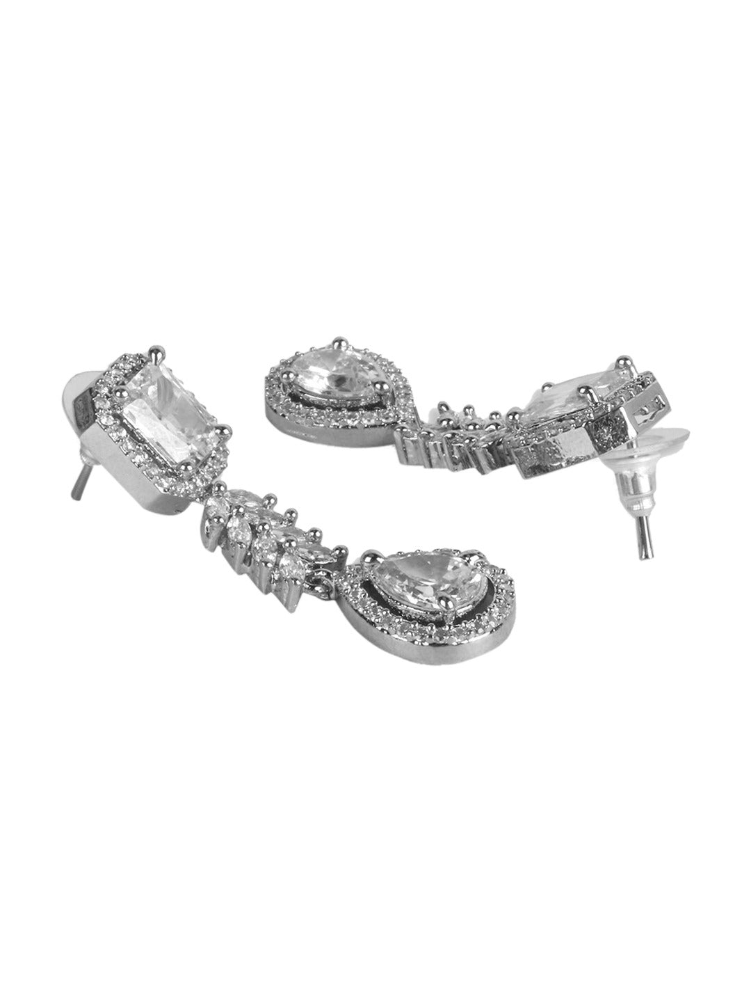 Silver-Plated & White AD-Studded Jewellery Set