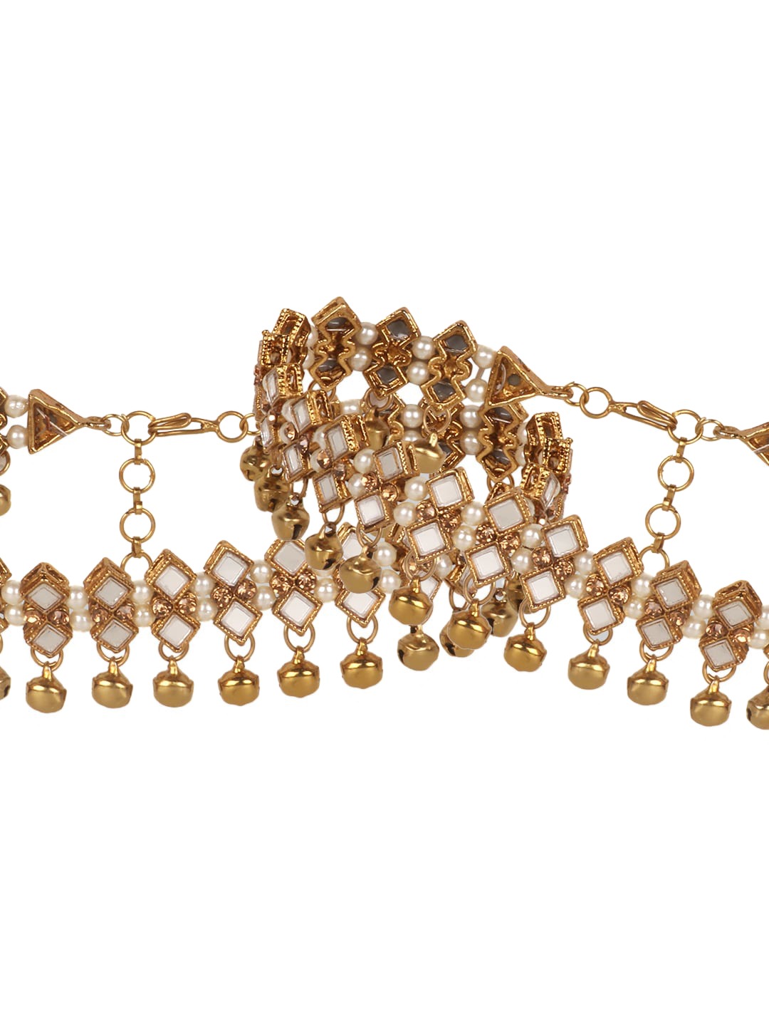 Set of 2 Gold Plated Bridal Look Stone and Pearl Studded Anklet