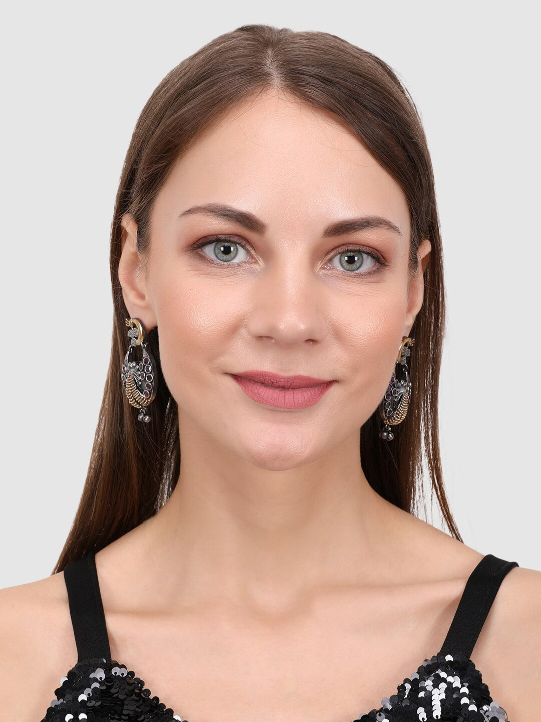 Silver-Toned & Gold-Toned Oxidised Peacock Shaped Chanbalis