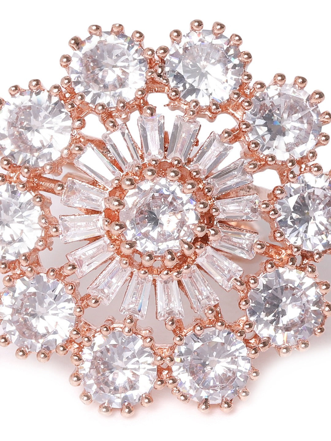 Rose Gold-Plated CZ Stone-Studded Handcrafted Adjustable Finger Ring
