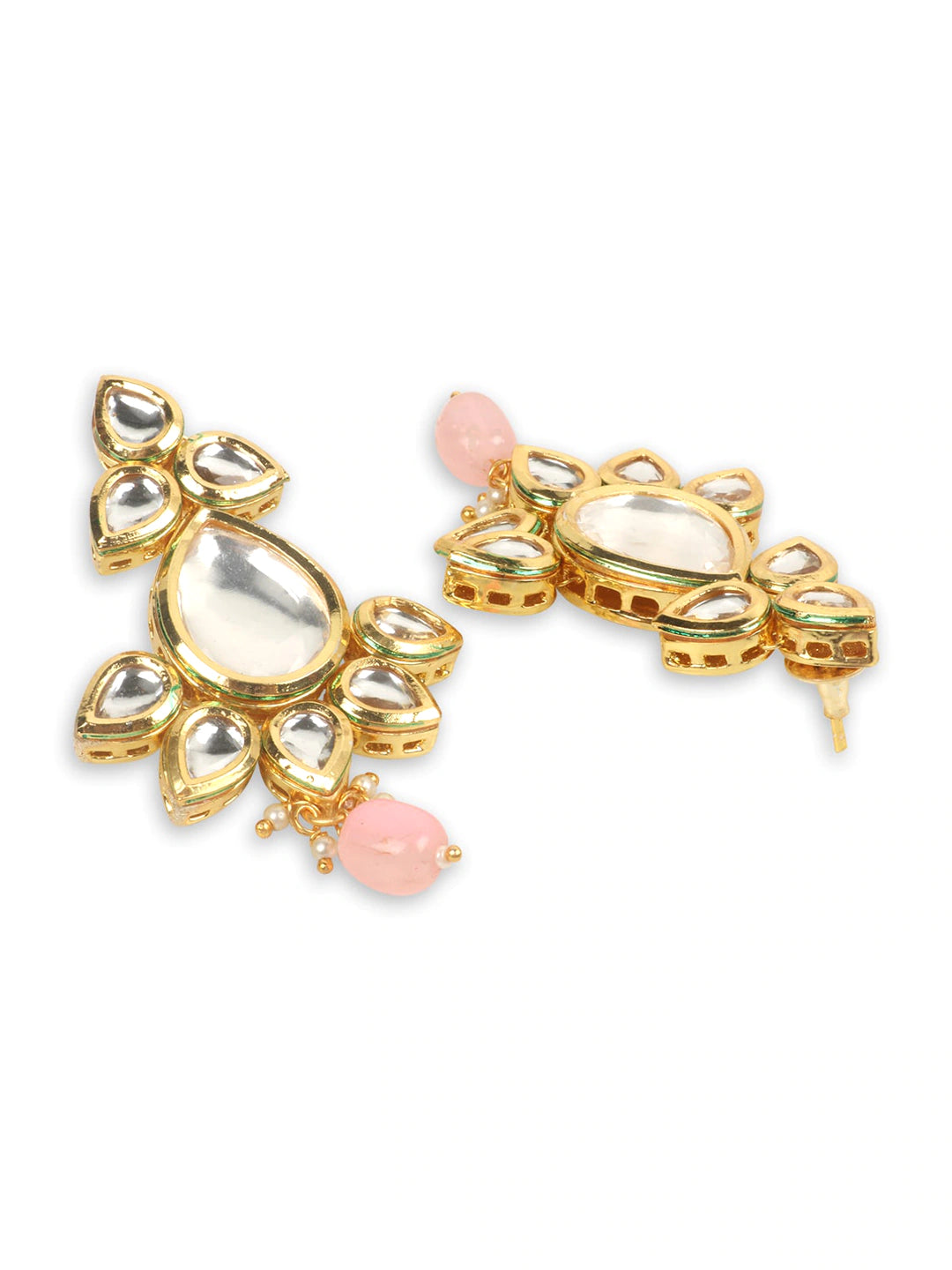 Gold-Plated White & Pink Kundan-Studded Beaded Vilandi Traditional Jewellery Set