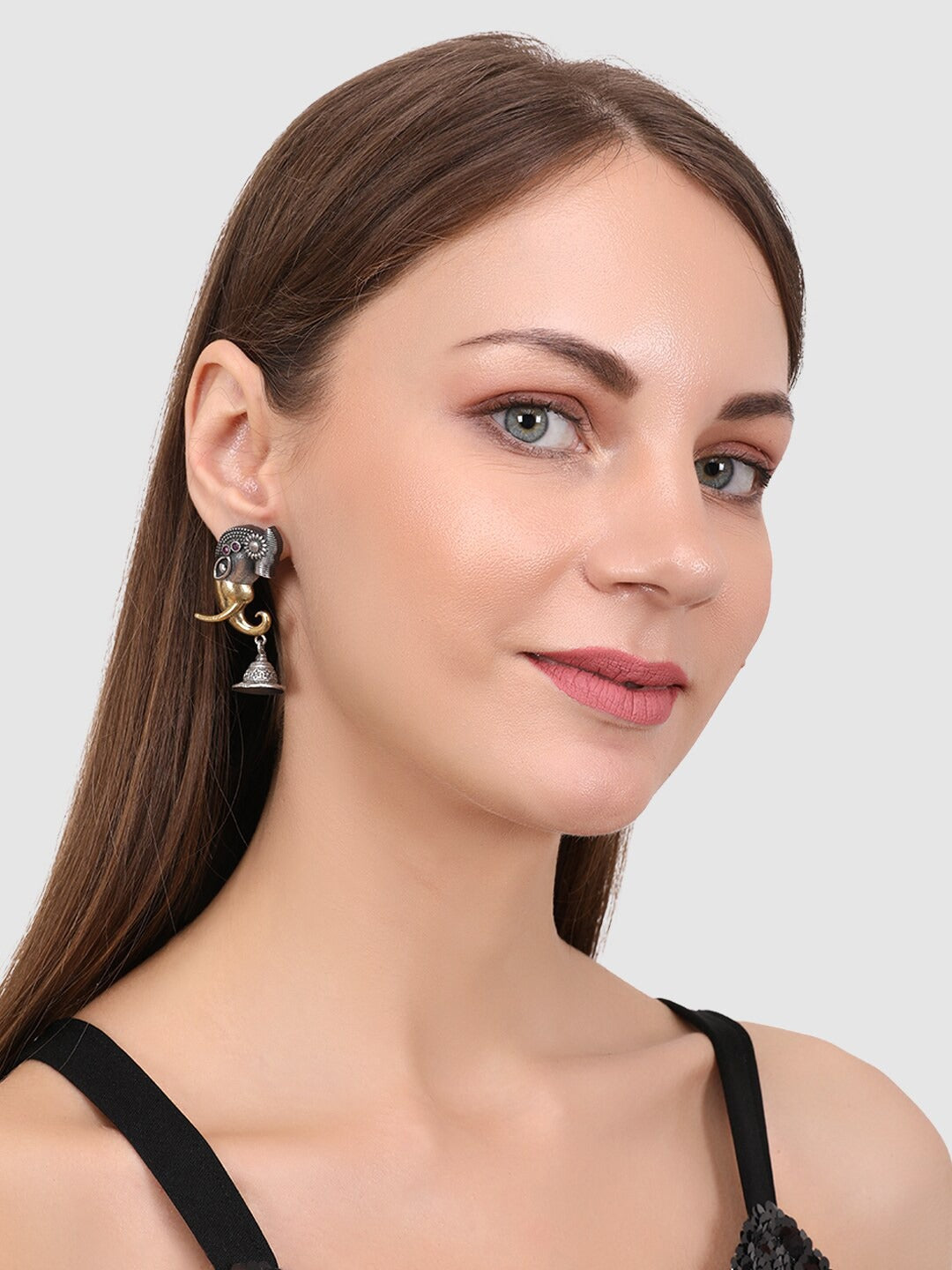 Silver-Toned & Gold-Toned Oxidised Animal Shaped Jhumkas