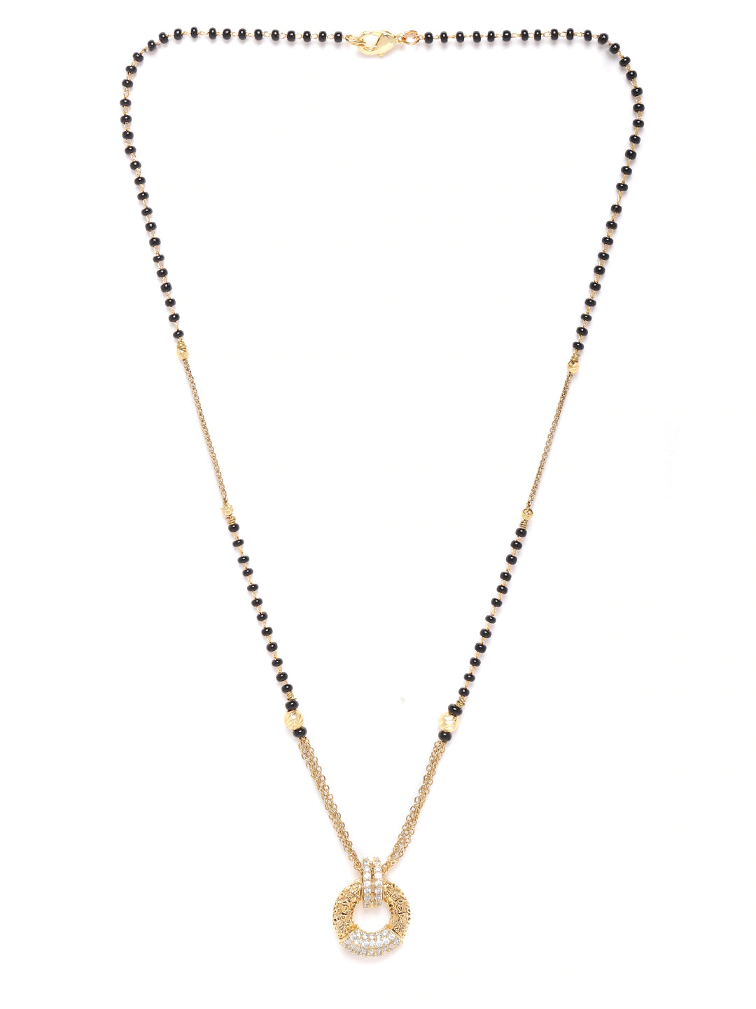 Black Gold-Plated Beaded & AD-Studded Mangalsutra