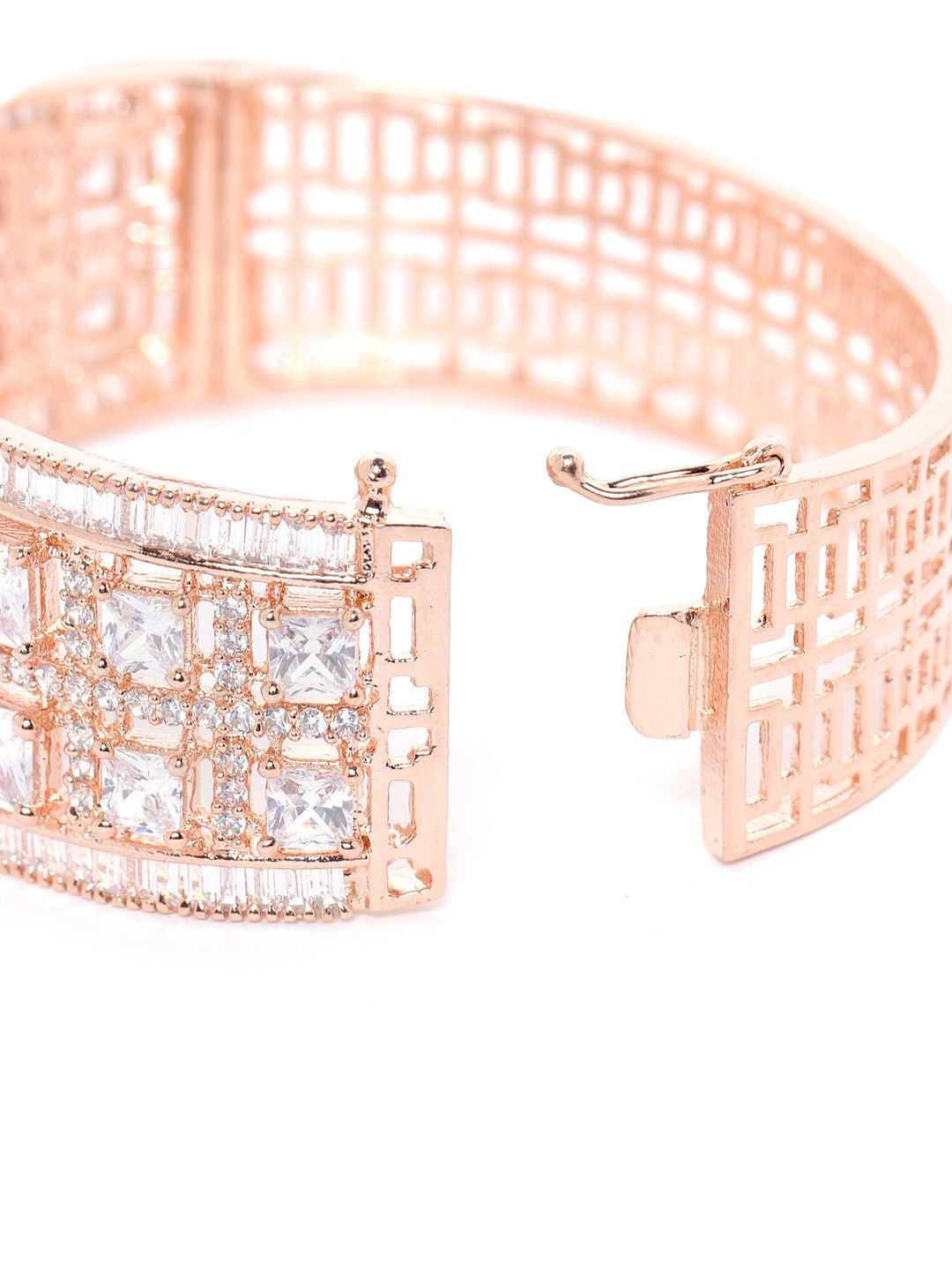 Rose Gold-Plated Handcrafted AD-Studded Bangle-Style Bracelet