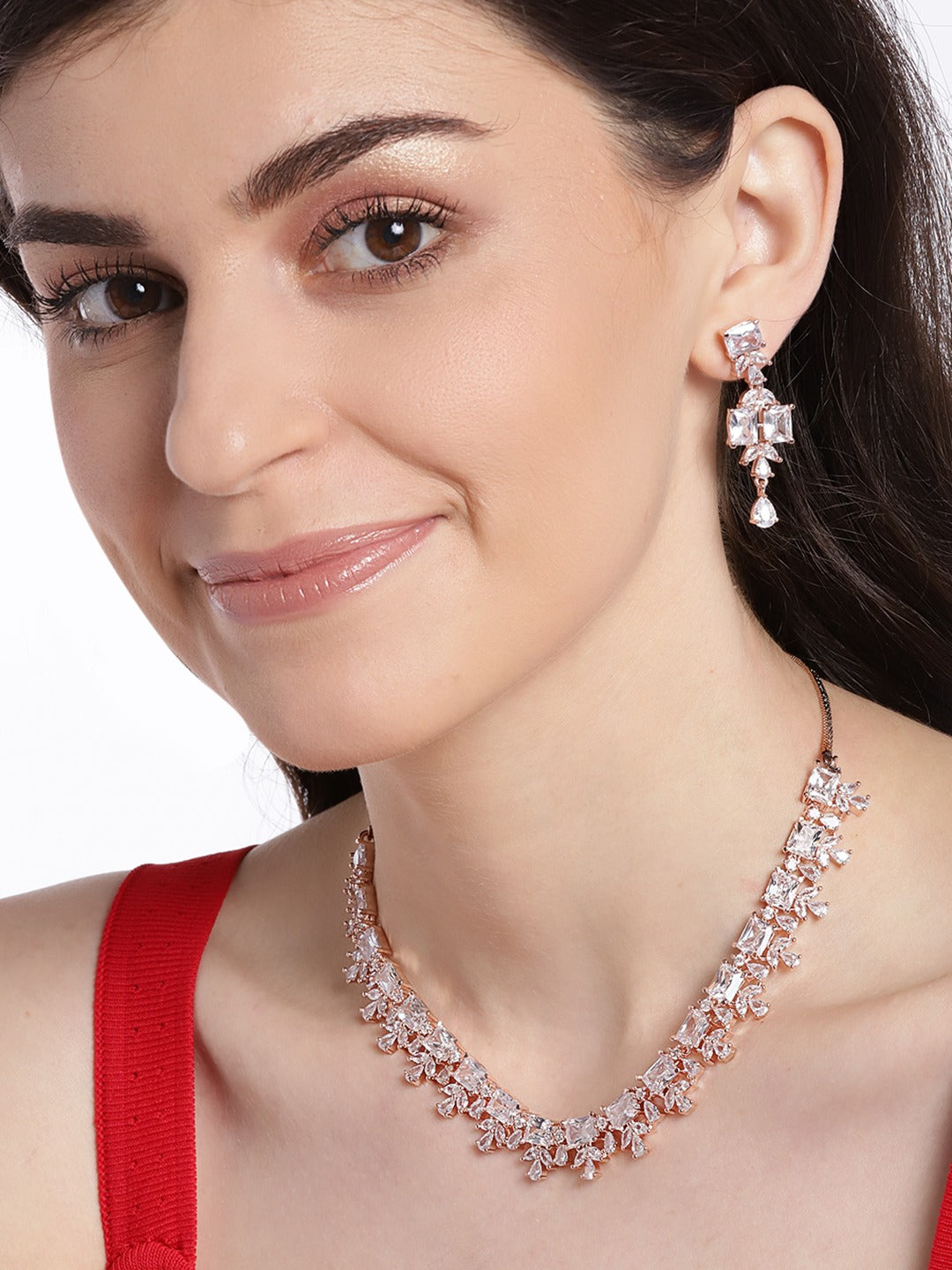 Rose Gold-Plated AD-Studded Handcrafted Jewellery Set