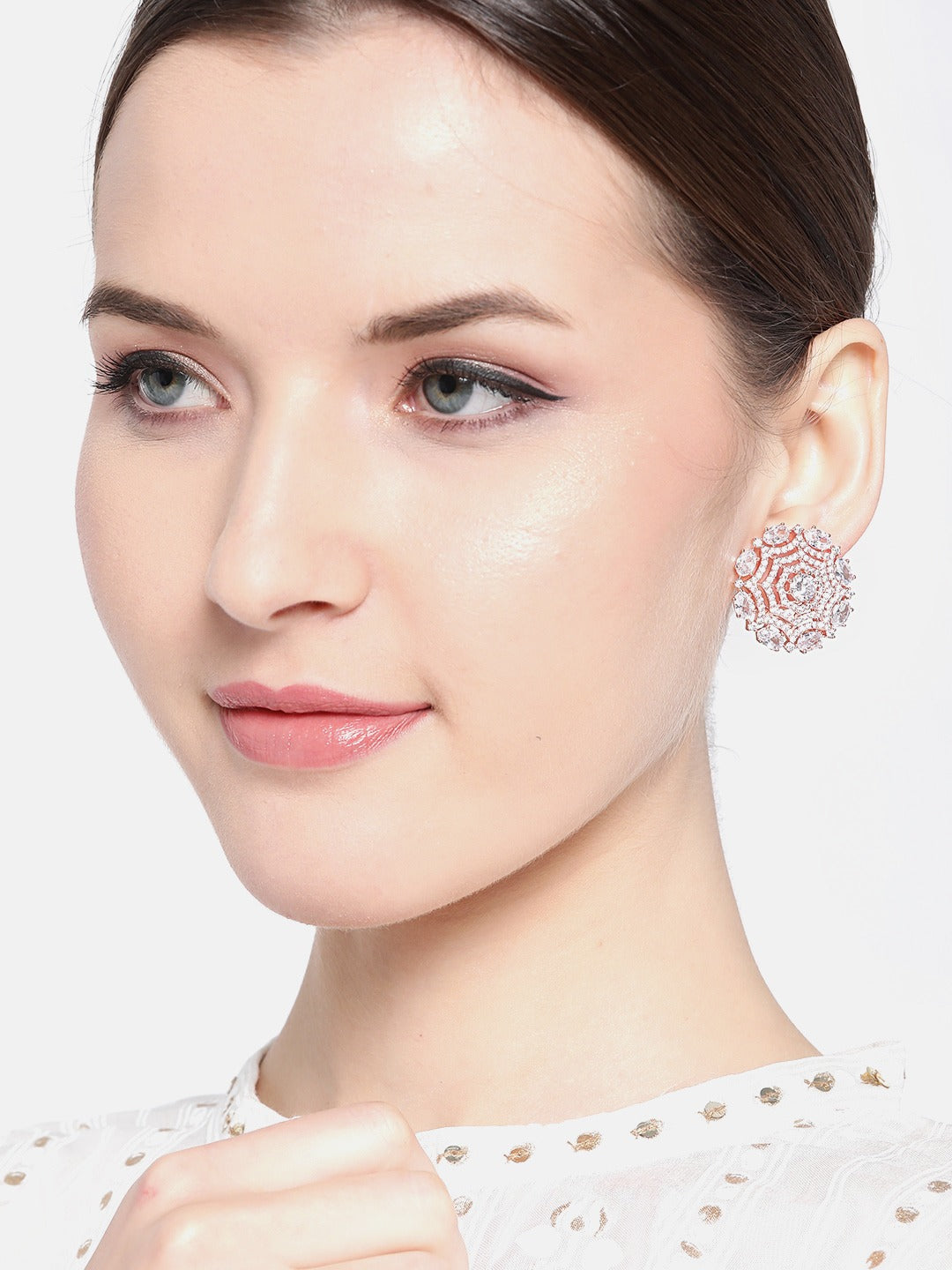Rose Gold-Plated AD Studded Handcrafted Circular Studs