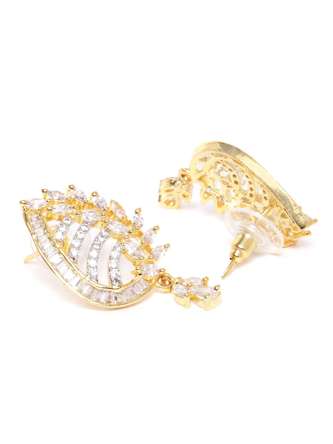 Black Gold-Plated AD-Studded & Beaded Mangalsutra & Earrings Set