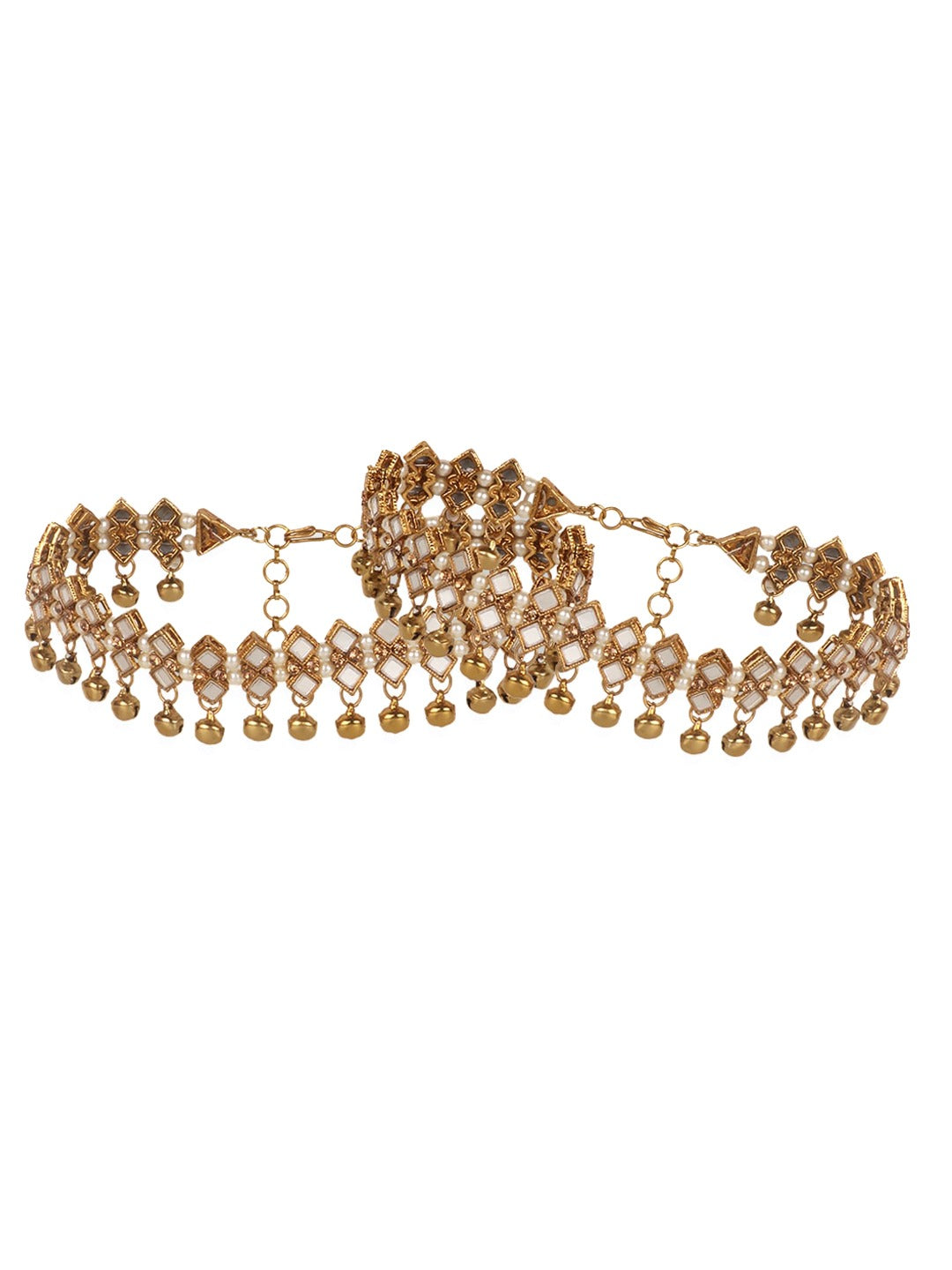 Set of 2 Gold Plated Bridal Look Stone and Pearl Studded Anklet