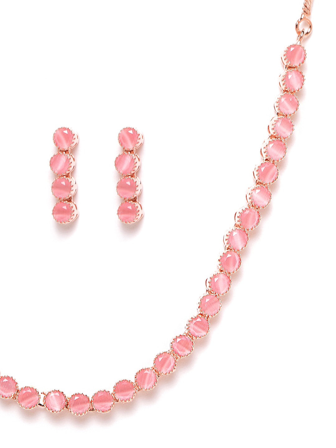 Pink Rose Gold-Plated AD-Studded Handcrafted Jewellery Set