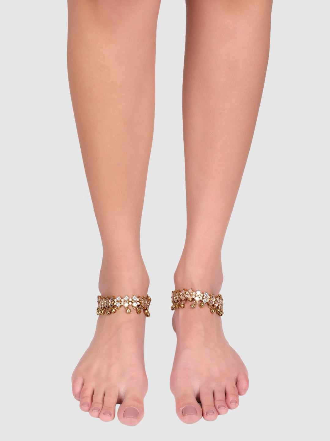 Set of 2 Gold Plated Bridal Look Stone and Pearl Studded Anklet