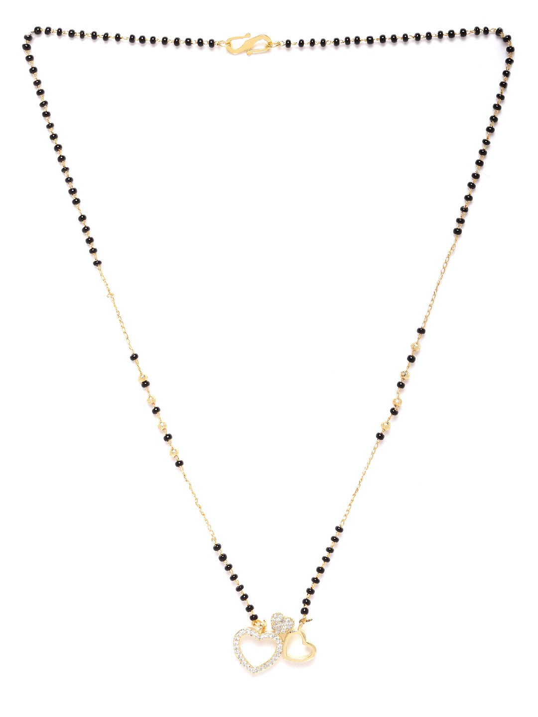 Jewels Gehna Black Gold-Plated Beaded & AD-Studded Heart-Shaped Mangalsutra
