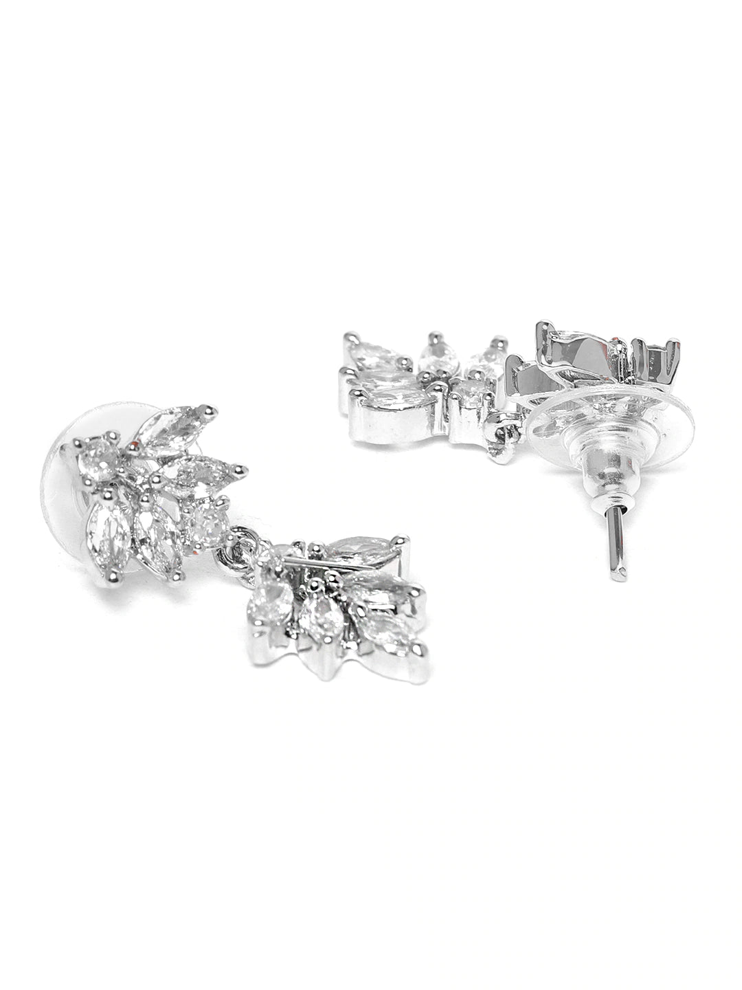 Silver-Toned Rhodium-Plated AD-Studded Handcrafted Jewellery Set