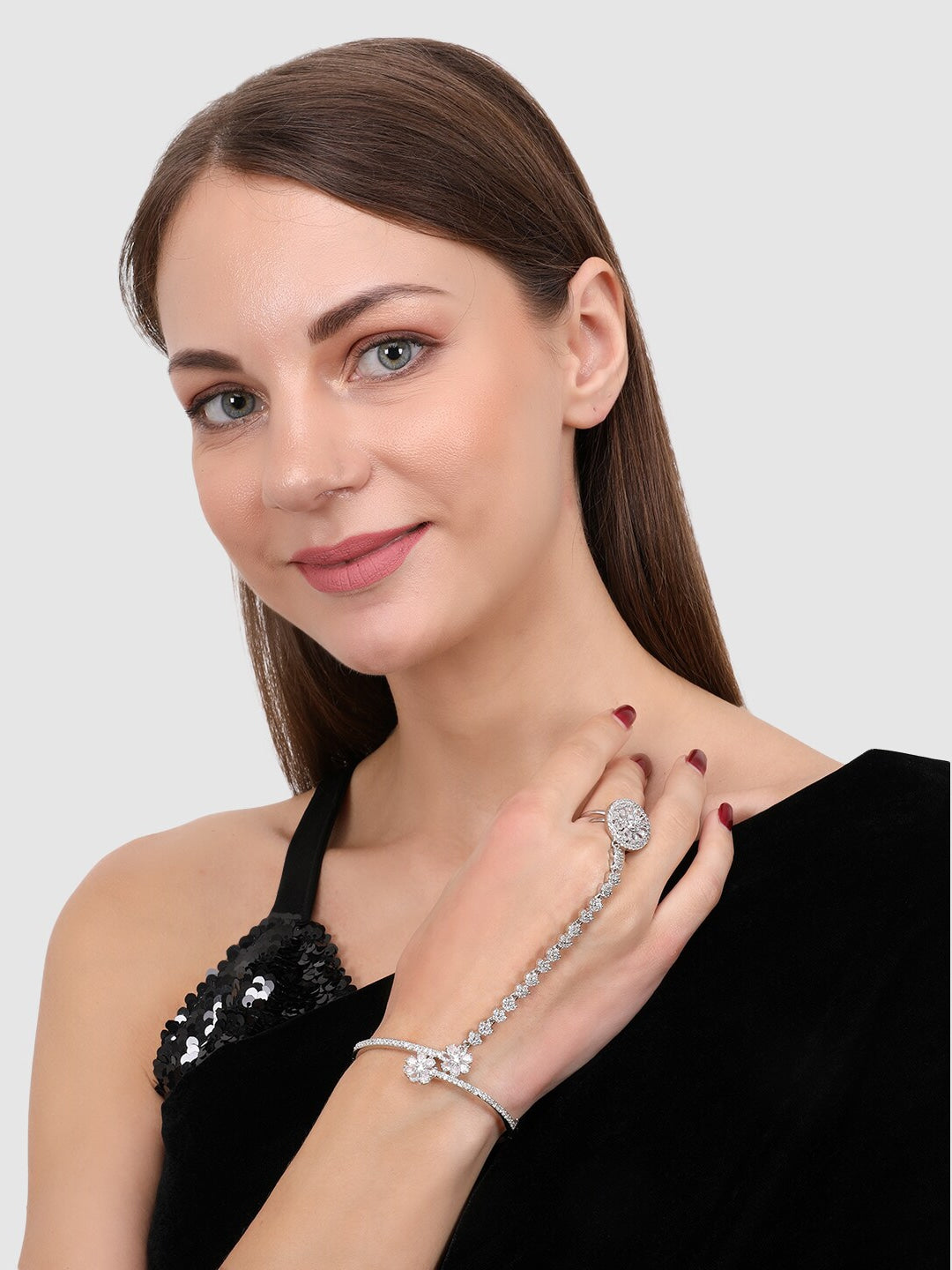 Buy Elegant Flower Design Bracelet with Ring Attached Panja Design