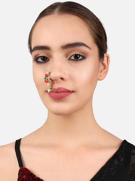 Gold-Plated Pearl Beaded-Studded Insert Nose Pin
