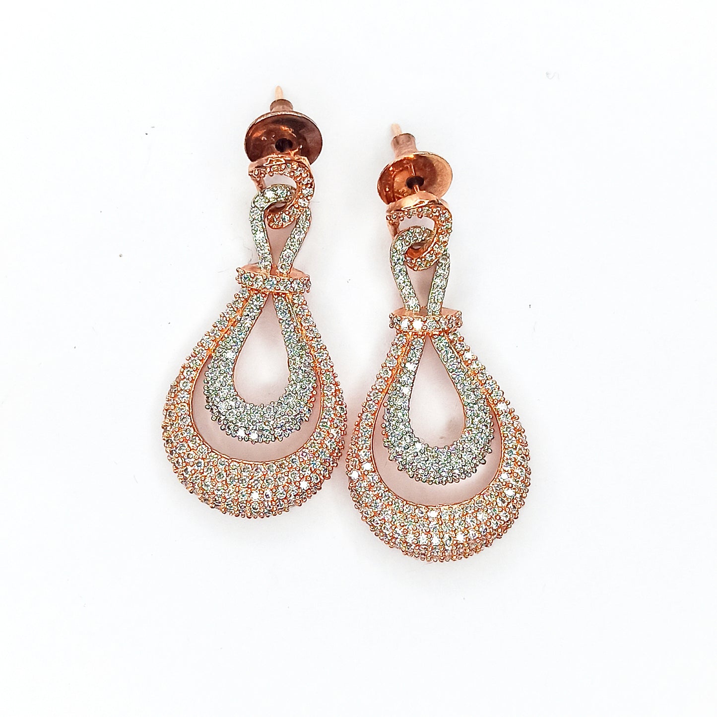 Rose Gold & Silver Elegance American Diamond Danglers